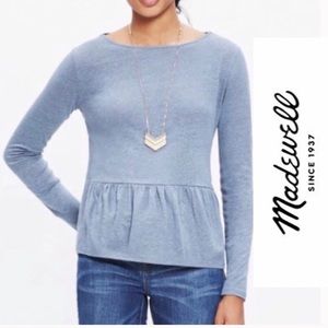 Madewell 100% Linen Peplum Ruffle Hem Tee (Grey)